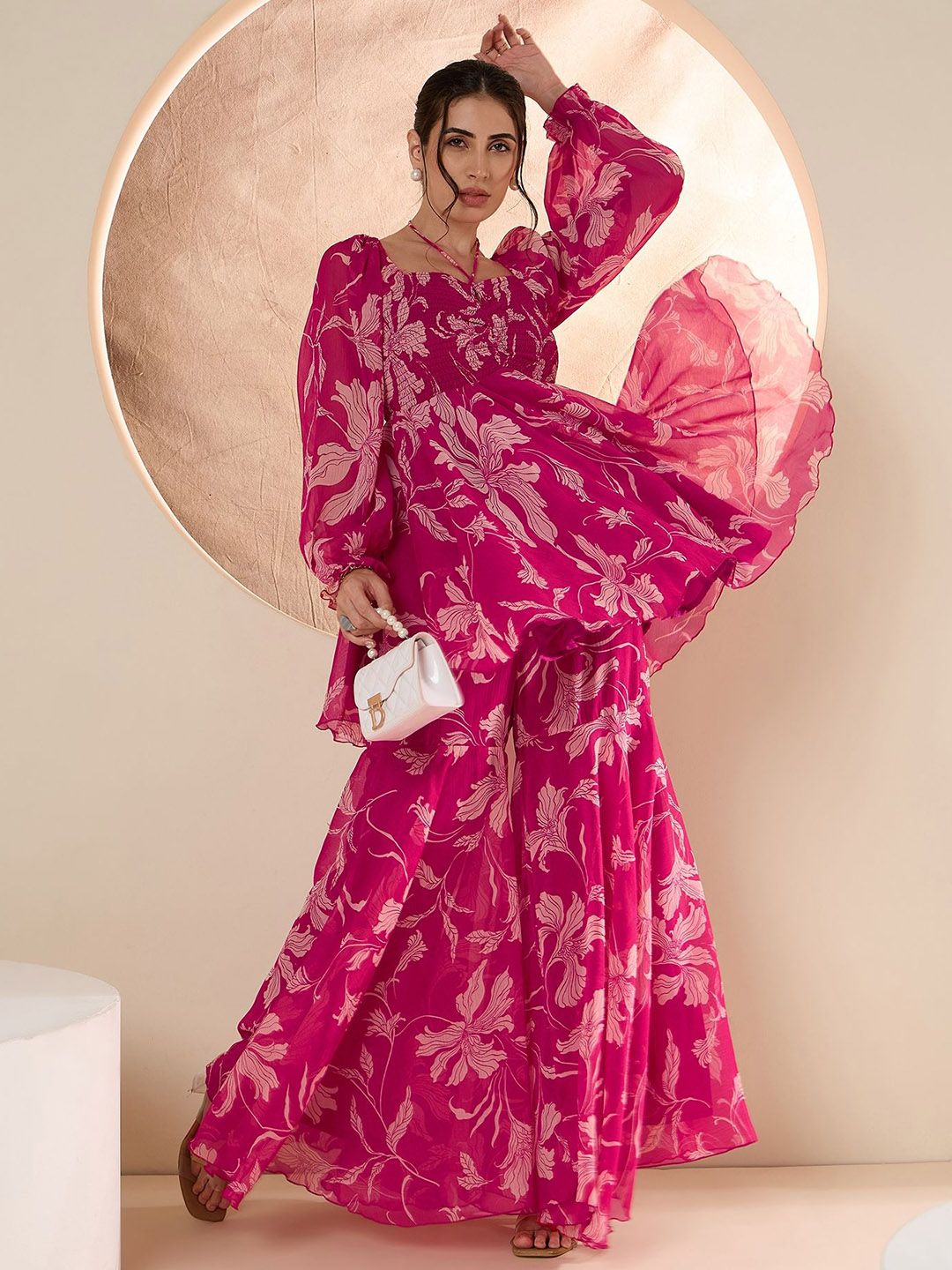 Antheaa Floral Printed Square Neck Tunic & Sharara
