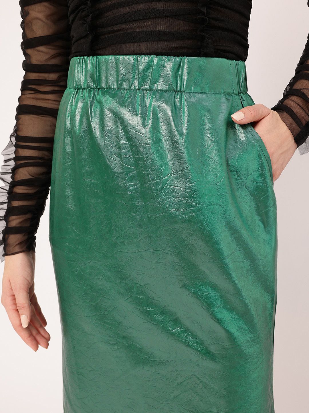 DressBerry Regal Radiance Faux Leather Coating Midi Straight Skirt