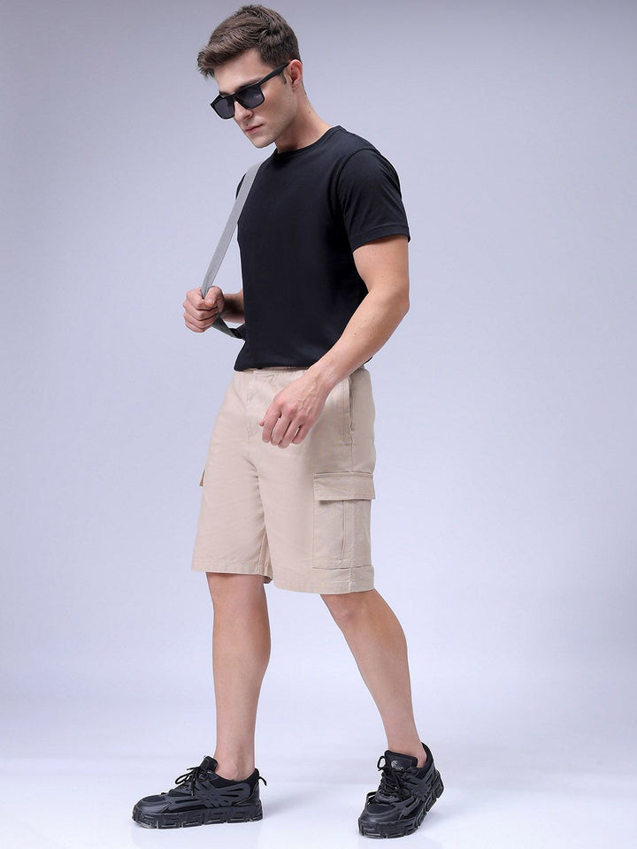 The Indian Garage Co Men Relaxed Fit Utility Pure Cotton Cargo Shorts