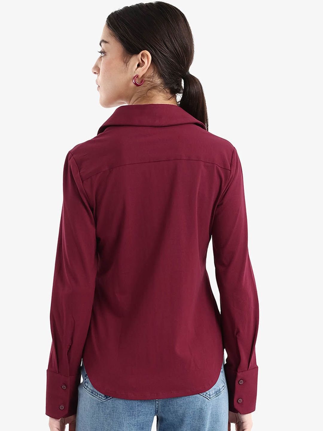 RAREISM Women Comfort Spread Collar Solid Cotton Formal Shirt