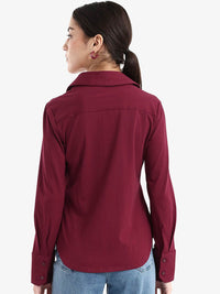 RAREISM Women Comfort Spread Collar Solid Cotton Formal Shirt