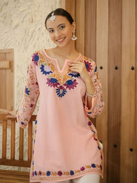 HOUSE OF KARI Floral Embroidered Cotton Falak Kashmiri Straight Kurta