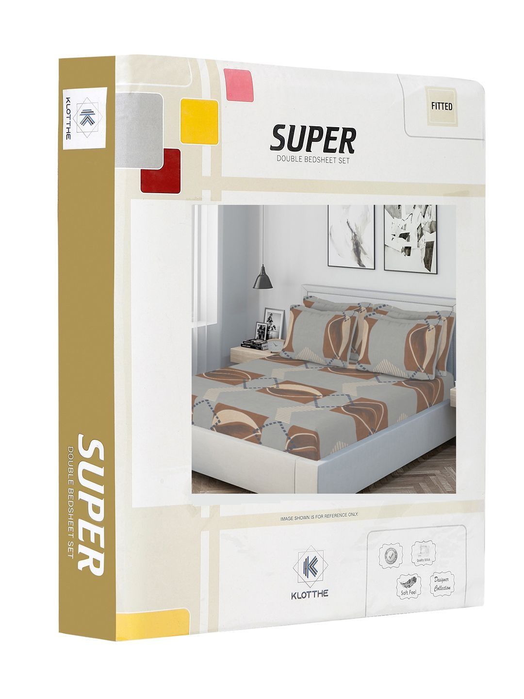 KLOTTHE Bercetak Kelabu & Perang Dilengkapi Cadar Katil King Double 300 TC Dengan 4 Sarung Bantal