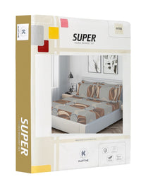 KLOTTHE Bercetak Kelabu & Perang Dilengkapi Cadar Katil King Double 300 TC Dengan 4 Sarung Bantal