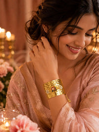PANASH Wanita Brass Cubic Zirconia Enameled Gold Plated Cuff Bracelet