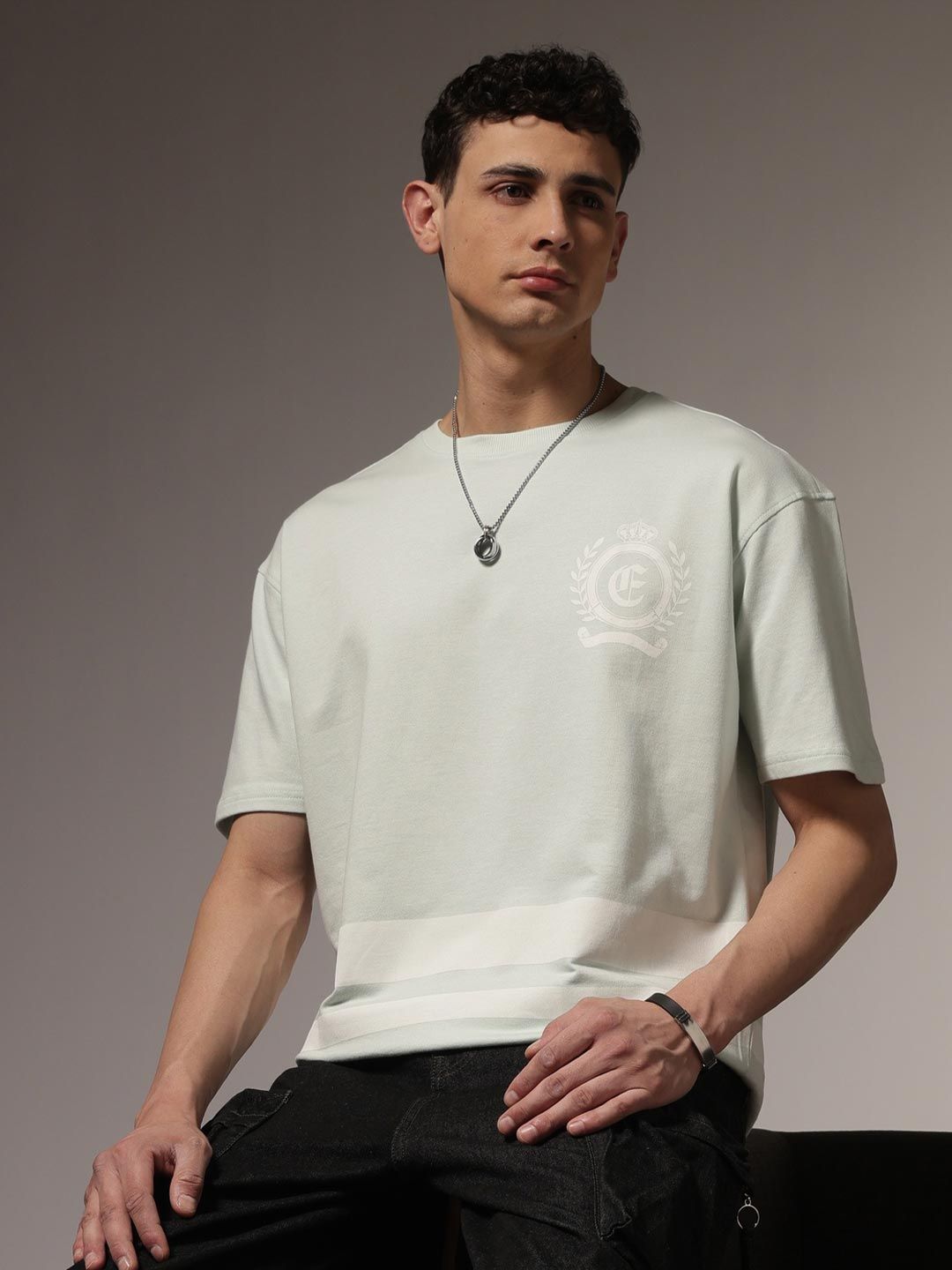 Eszett Ethnic Numero Brand Logo Cotton Round Neck Short Sleeves Oversized T-shirt