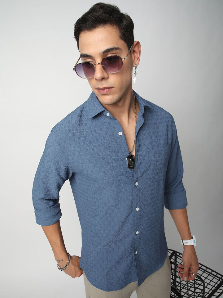 VASTRADO Men Classic Cutaway Collar Textured Slim Fit Casual Shirt