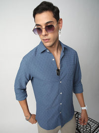 VASTRADO Men Classic Cutaway Collar Textured Slim Fit Casual Shirt