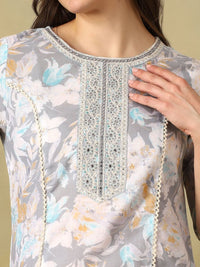 Mamicha Women Floral Printed Regular Mirror Work Pure Cotton Kurta with Trousers & With Dupatta