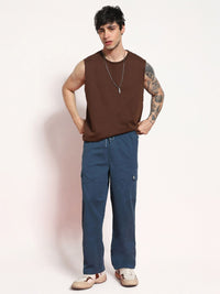 Urbano Fashion Men's Denim Blue Loose Baggy Fit Cargo Jogger