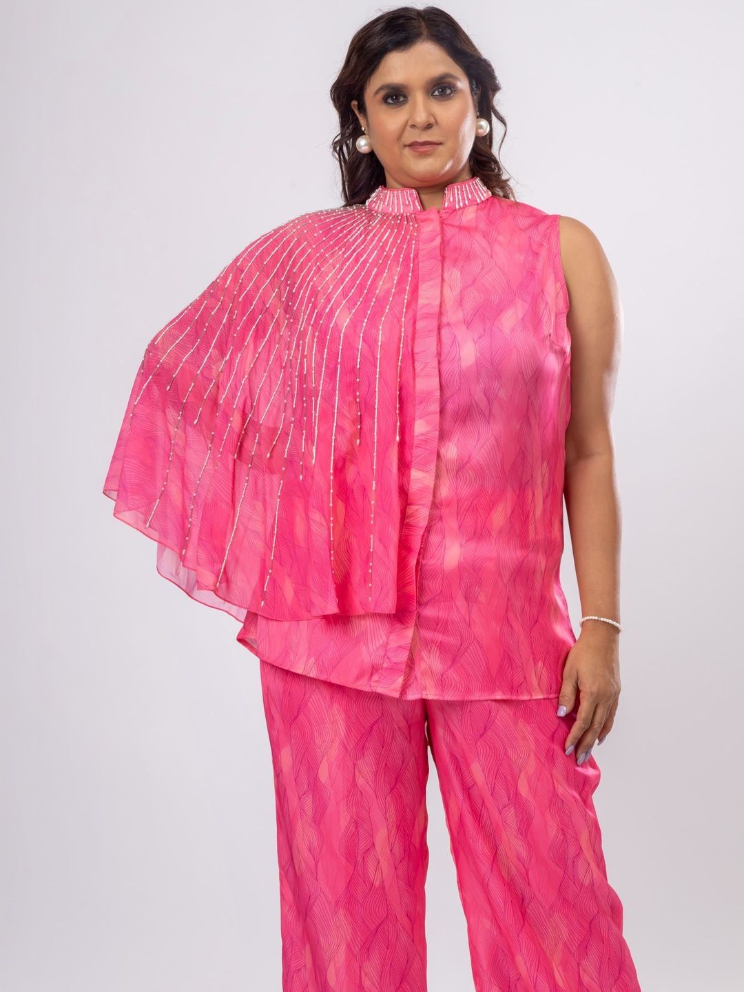 Mamicha Printed Mandarin Collar Top & Trousers Co-Ords