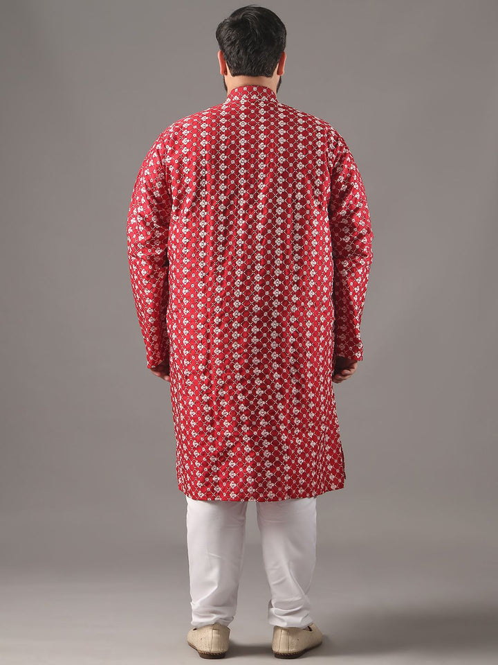 SOJANYA PLUS Size Floral Embroidered Thread Work Band Collar Straight Kurta