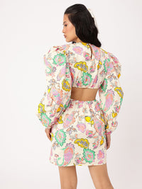 DressBerry Playful Femi Power Shoulders Cut-Out Indie Printed Sheath Mini Dress