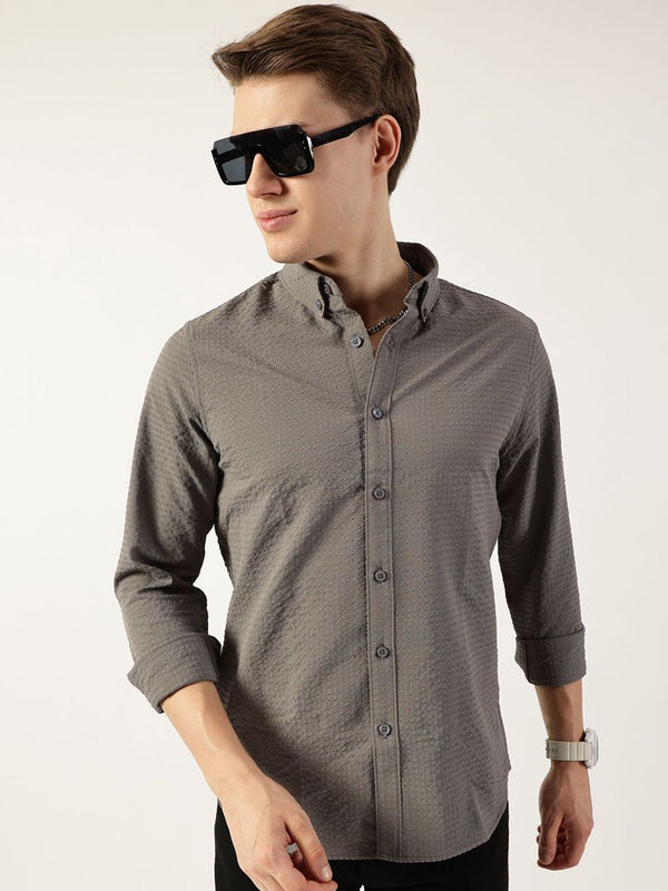Thomas Scott Men Smart Button-Down Collar Textured Slim Fit Casual Shirt