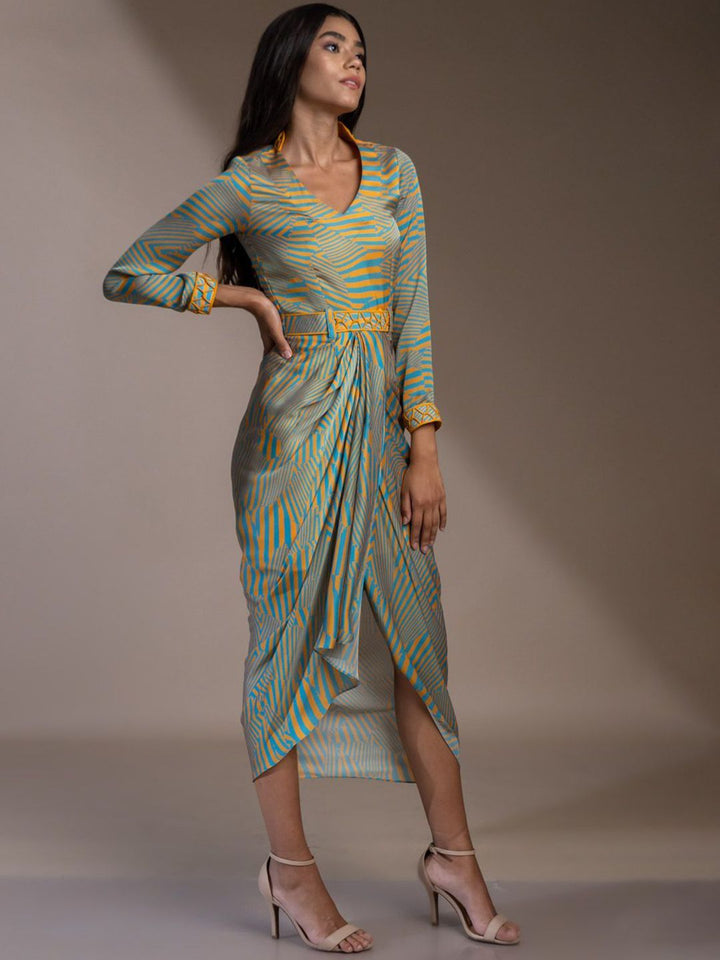 Mamicha Abstract Printed Satin Sheath Dress