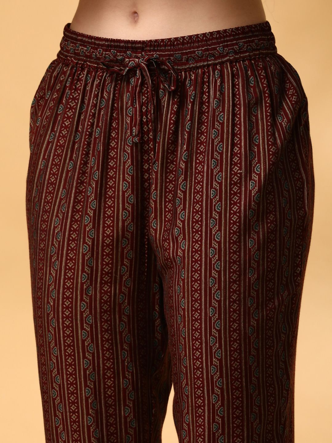 Anouk Maroon Floral Printed Round Neck Straight Kurta with Trousers & Dupatta