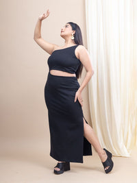 Mamicha Women Solid Black One Shoulder Neck Cut-Outs Detail Maxi Dress