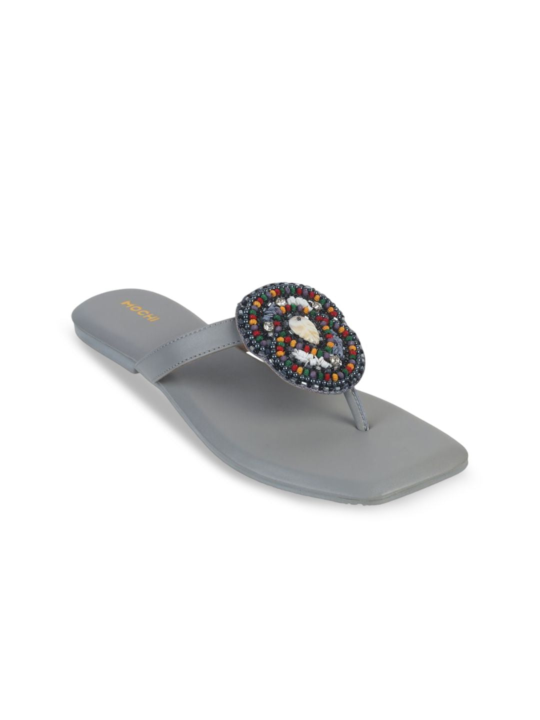 Mochi Women Embellished T-Strap Flats