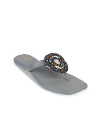 Mochi Women Embellished T-Strap Flats