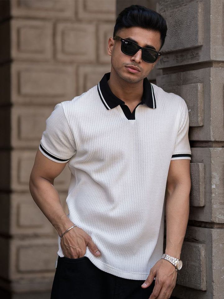 Powerlook Men Self Design Polo Collar Cotton T-shirt