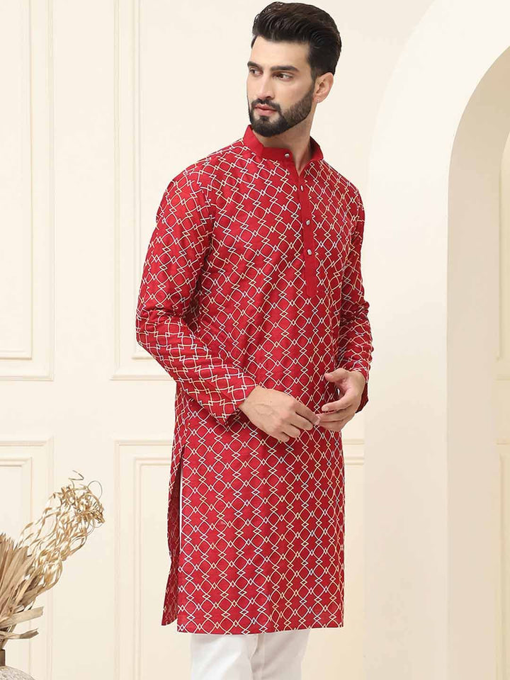 SOJANYA Geometric Embroidered Band Collar Thread Work Straight Kurta