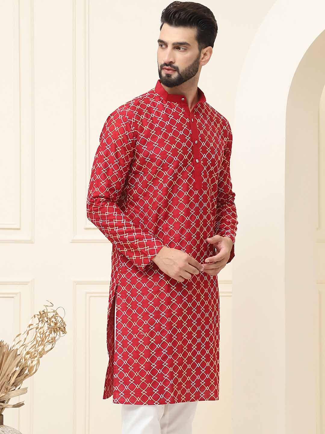 SOJANYA Geometric Embroidered Band Collar Thread Work Straight Kurta