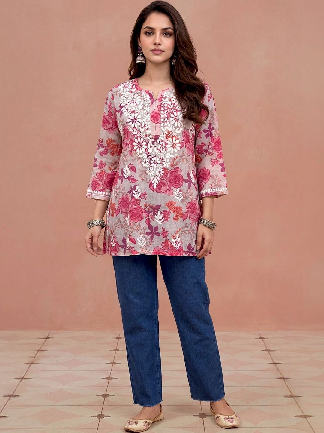 Rumah Wanita Chikankari Floral Printed Chikankari Floral Kurta