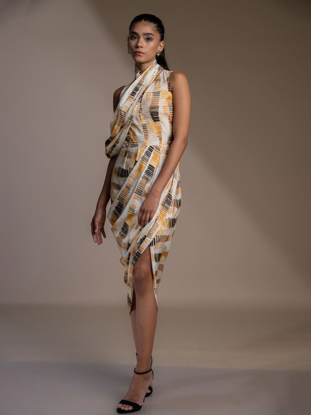 Pakaian Midi A-Line Cetakan Mamicha Crepe