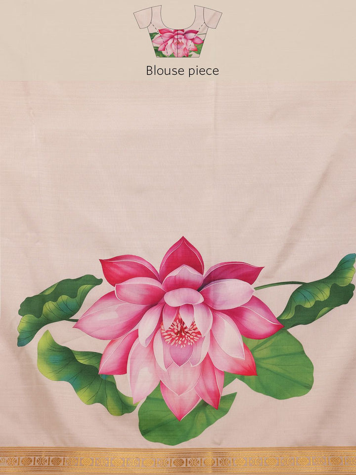 Silk Land Onam Special Floral Printed Kasavu Silk Saree