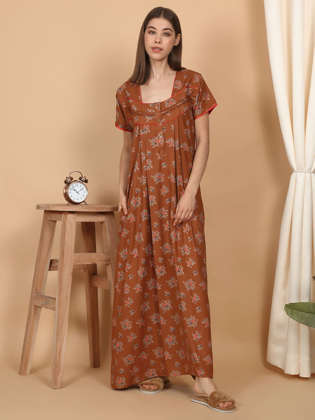 Sweet Dreams Women Floral Printed Pure Cotton Maxi Nightdress