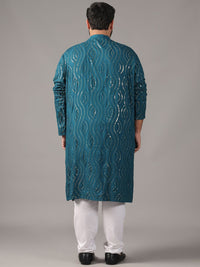 SOJANYA PLUS Plus Size Men Floral Embroidered Pure Cotton Straight Kurta & Pyjamas