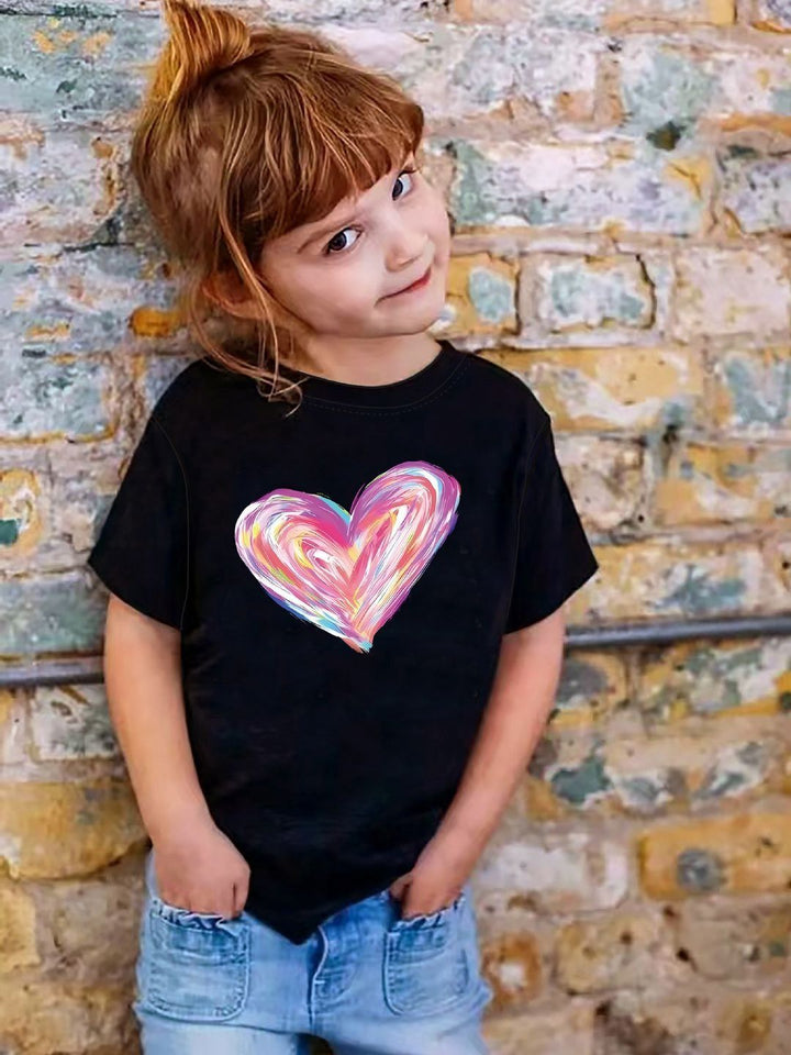 YK Girls Checked V-Neck Drop-Shoulder Sleeves Applique T-shirt