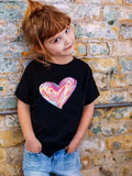 YK Girls Checked V-Neck Drop-Shoulder Sleeves Applique T-shirt