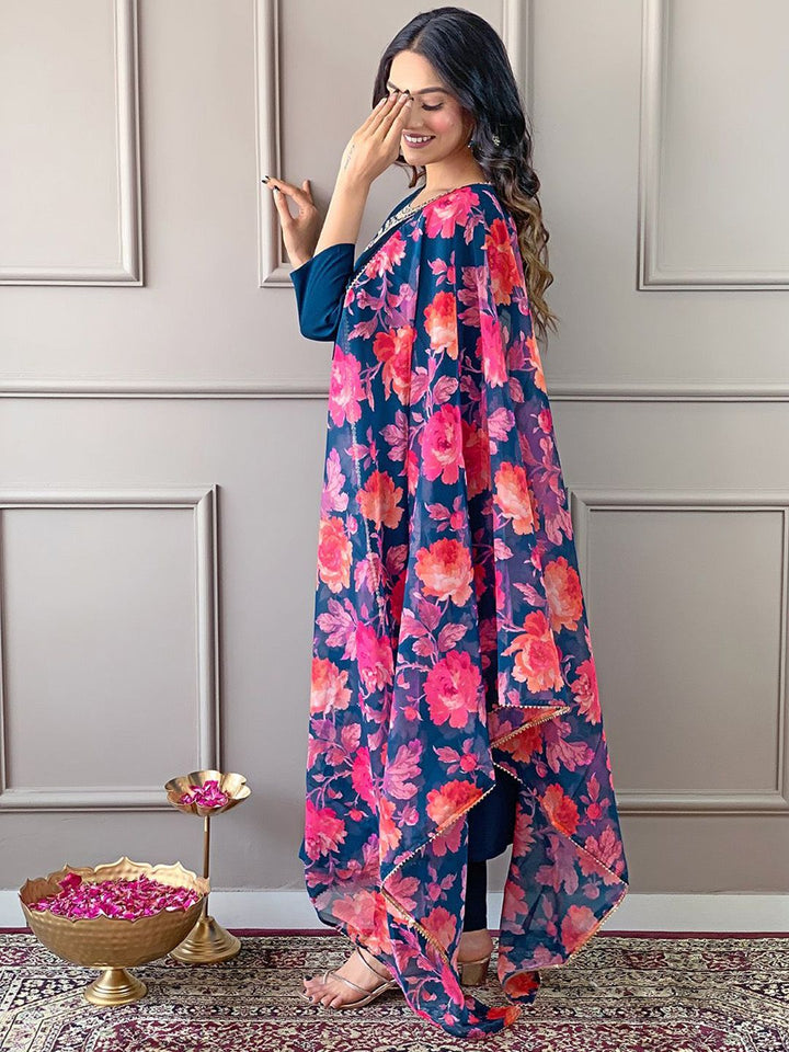 KALINI Women Floral Embroidered Regular Kurta with Trousers & With Dupatta
