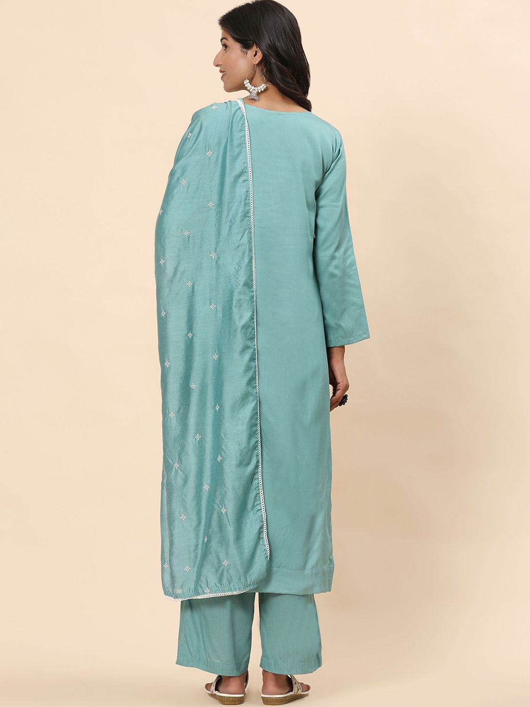 Mamicha Women Floral Embroidered Thread Work Pure Cotton Kurta with Palazzo & Dupatta
