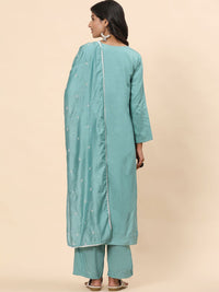 Mamicha Women Floral Embroidered Thread Work Pure Cotton Kurta with Palazzo & Dupatta