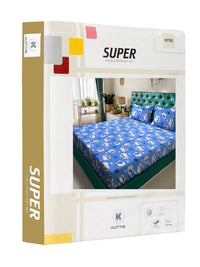 KLOTTHE Blue Conversational Pure Cotton 400 TC Dilengkapi Cadar King Superfine dengan 2 Sarung Bantal-98 x 89 inci