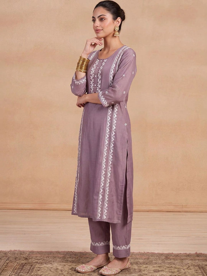 House of Chikankari Women Ethnic Motifs Embroidered Regular Thread Work Kurta with Trousers