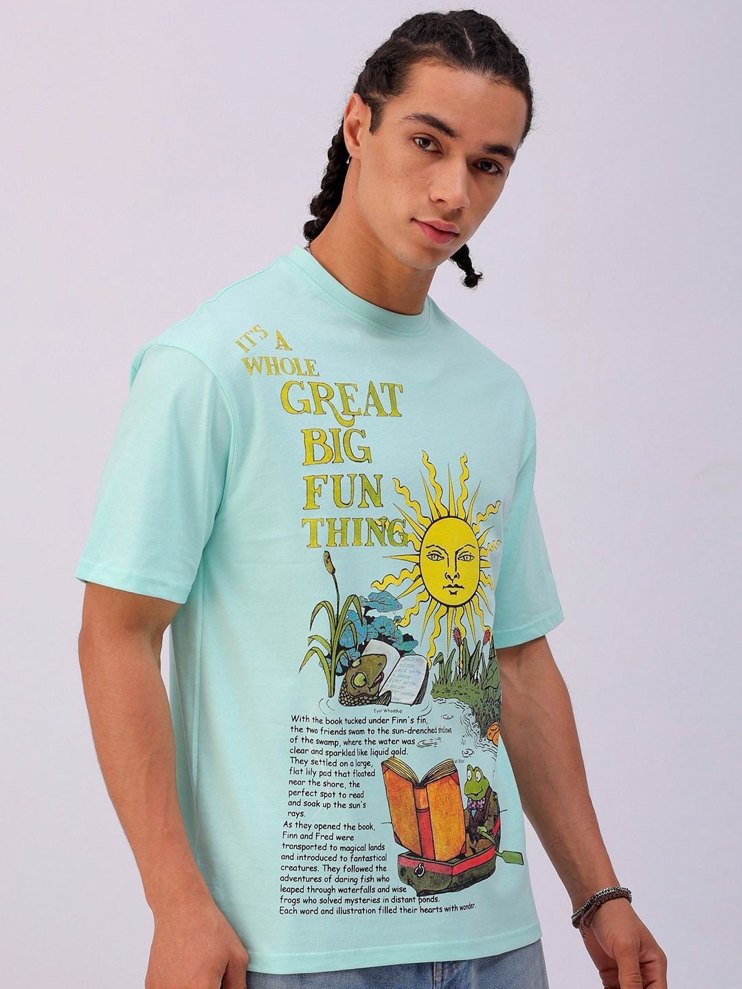 The Indian Garage Co Men Typography Printed Pure Cotton Oversized T-Shirt