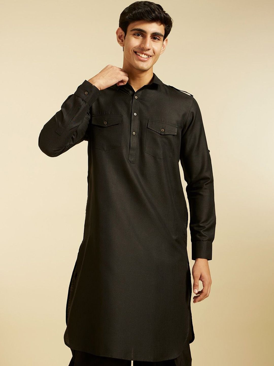 Diwas by Manyavar Shirt Collar Cuffed Sleeves Pathani Kurta
