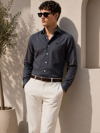 ADRO Men Navy & Brown Mini Checked Regular Fit Casual Cotton Shirt