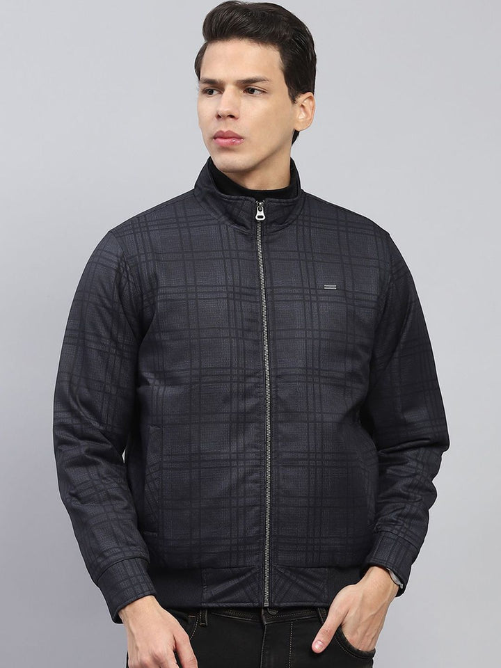 Monte Carlo Men Mock Collar Checked Casual Open Front Jacket