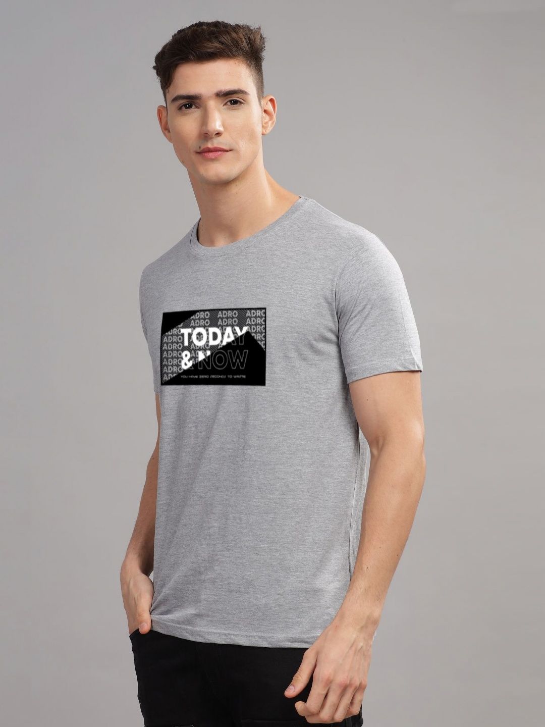 ADRO Typography Printed Round Neck Cotton T-shirt