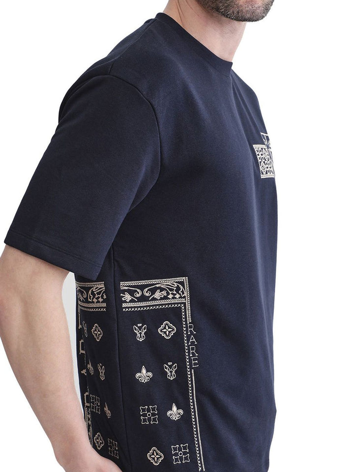 RARE RABBIT Men Graphic Printed Round Neck Slim Fit T-shirt