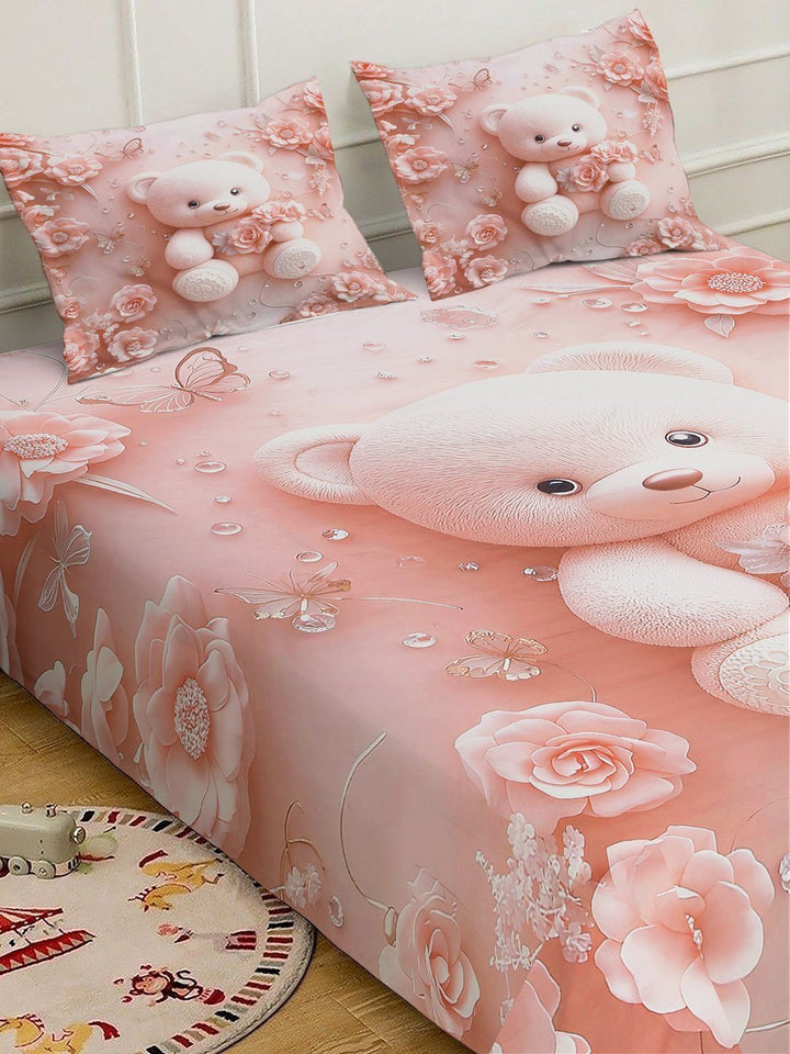Myntra Elegant Homes Pink Printed Fitted 400 TC King 7D Bedsheet With 2 Pillow Cover