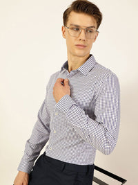 Thomas Scott Men Smart Spread Collar Gingham Checked Cotton Formal Shirt
