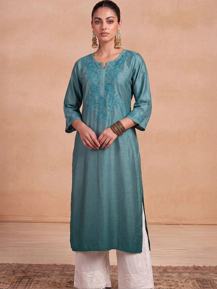 House of Chikankari Women Embellished Thread Work Chanderi Silk Kurta