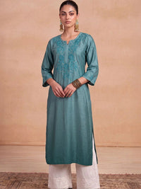 House of Chikankari Women Embellished Thread Work Chanderi Silk Kurta