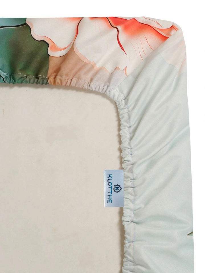 KLOTTHE Green & Peach-Coloured 300 TC King Bedsheet with 2 Pillow Covers