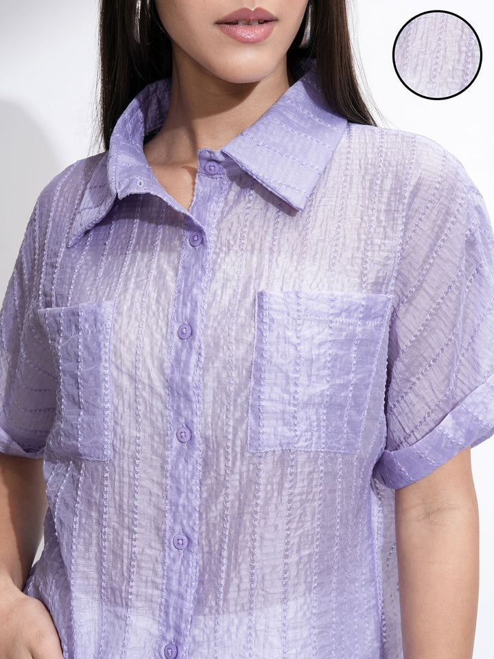 ESPYR By Tokyo Talkies Women Violet Solid Relaxed Fit Shirt
